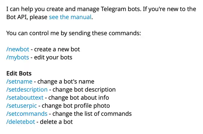 BotFather 명령어 목록에서 /newbot 선택